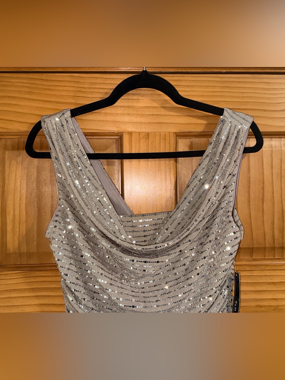 NWT R & M Richards Champagne Sequin Draped Jumpsuit-12 - Picture 3 of 16
